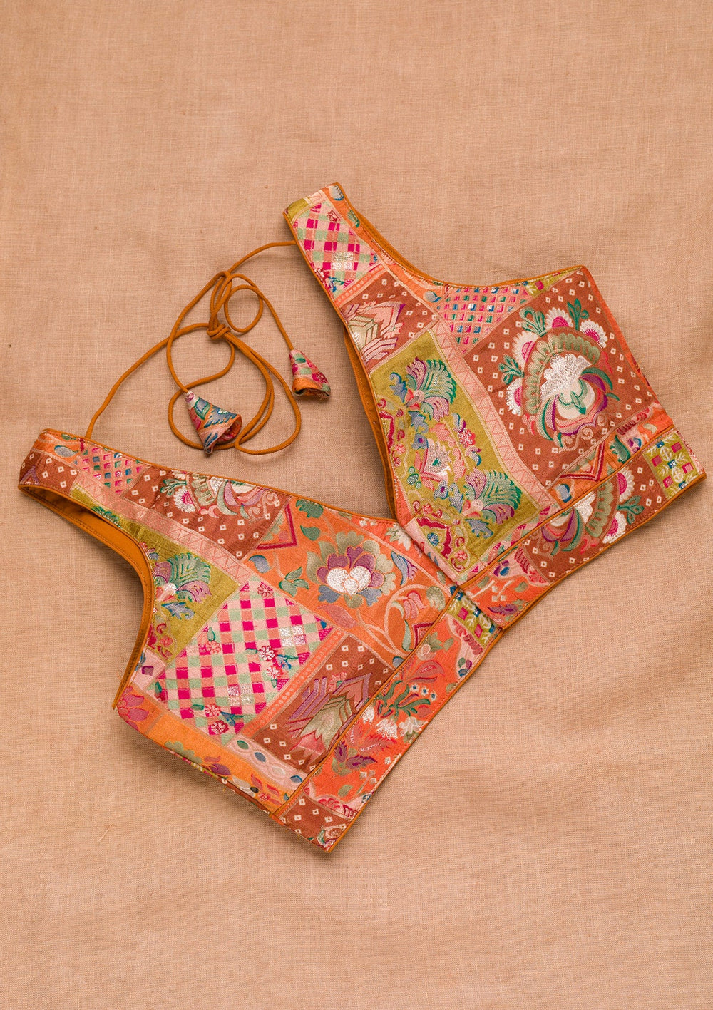 Orange Zariwork Raw Silk Blouse-Koskii