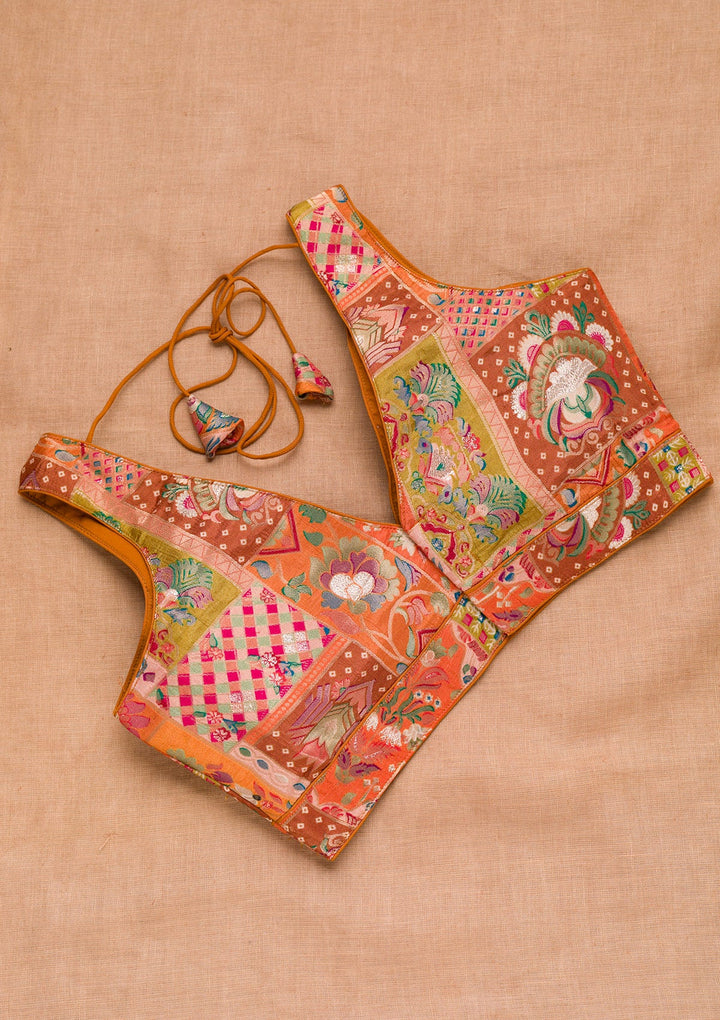 Orange Zariwork Raw Silk Blouse-Koskii