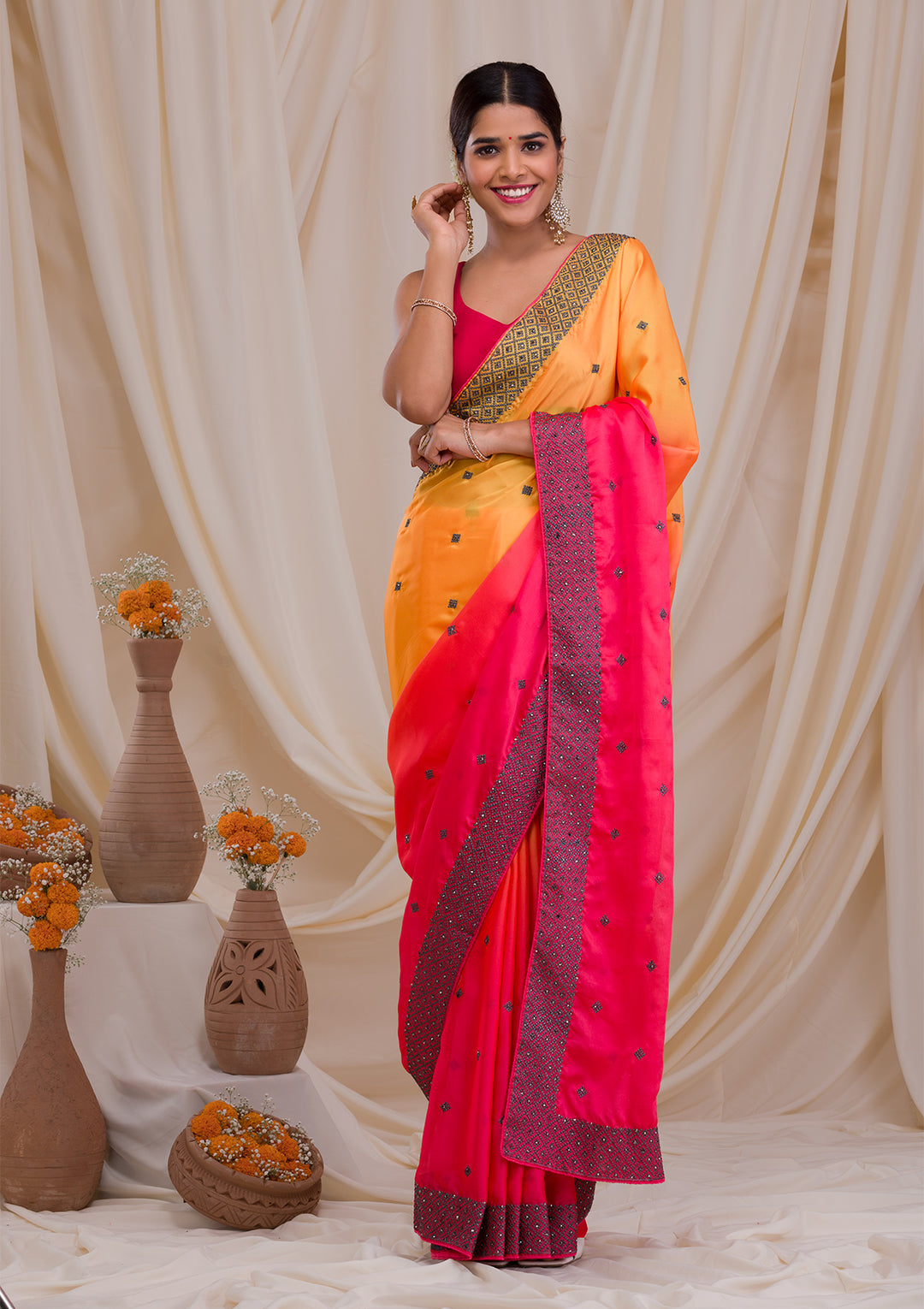 Pink Stonework Georgette Designer Saree-Koskii