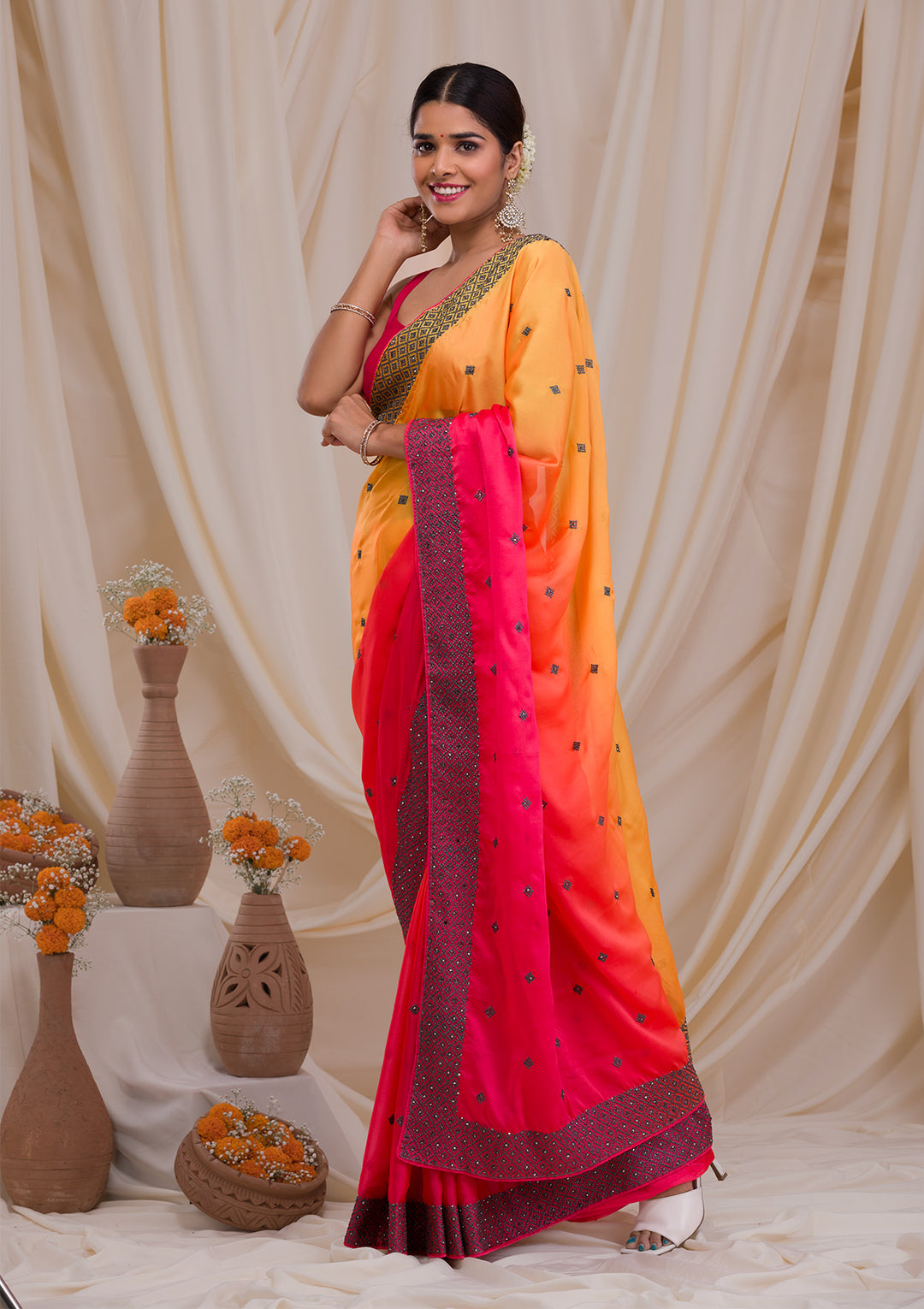 Fawn Zariwork Brocade Saree-Koskii