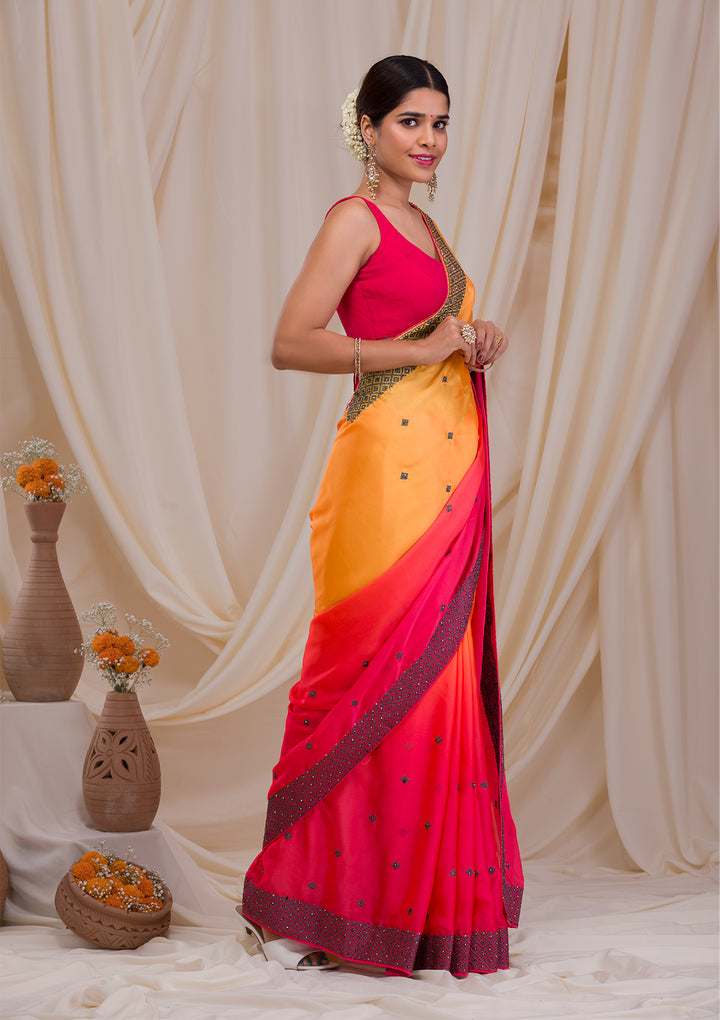 Pink Stonework Georgette Designer Saree-Koskii