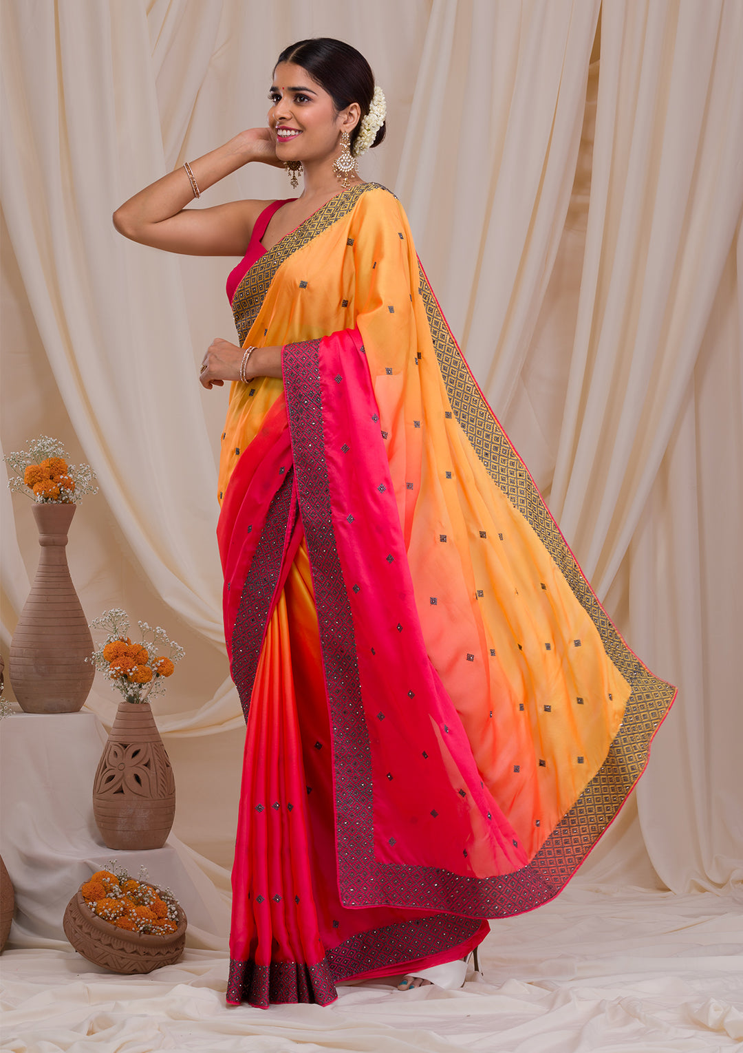 Fawn Zariwork Brocade Saree-Koskii