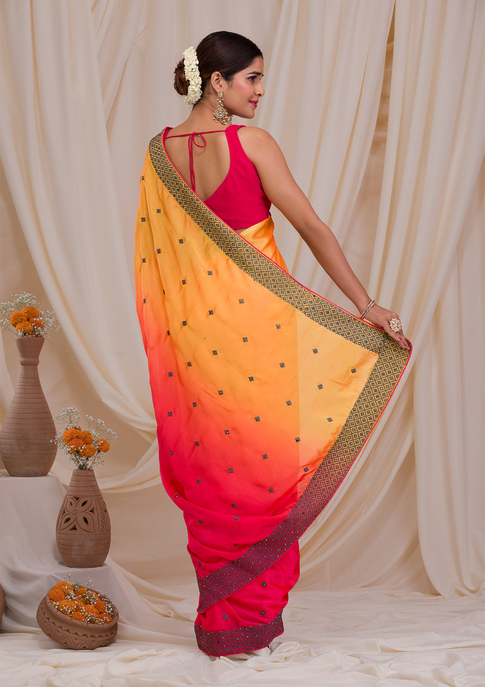 Pink Stonework Georgette Designer Saree-Koskii