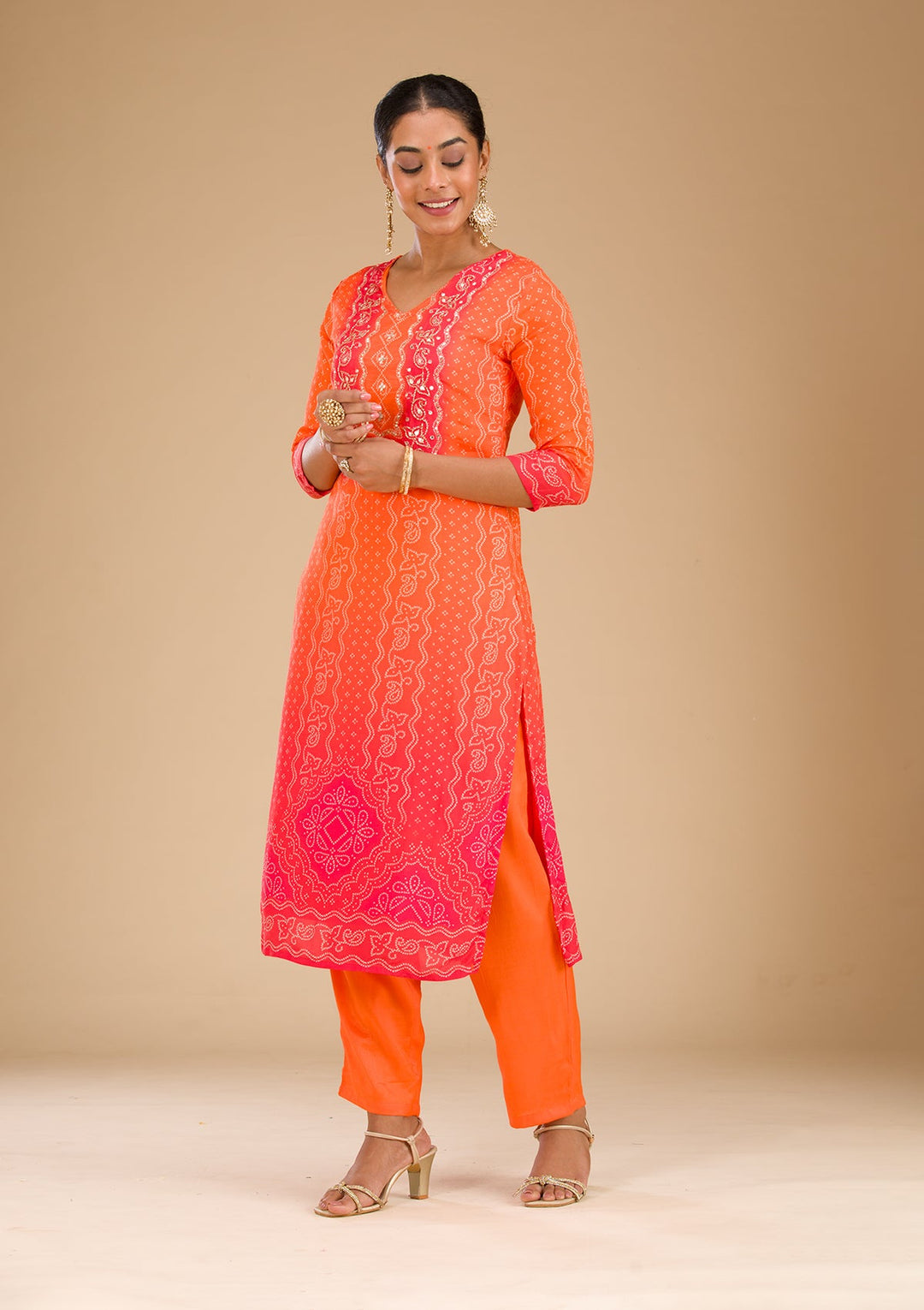 Orange Zariwork Semi Crepe Readymade Salwar Suit