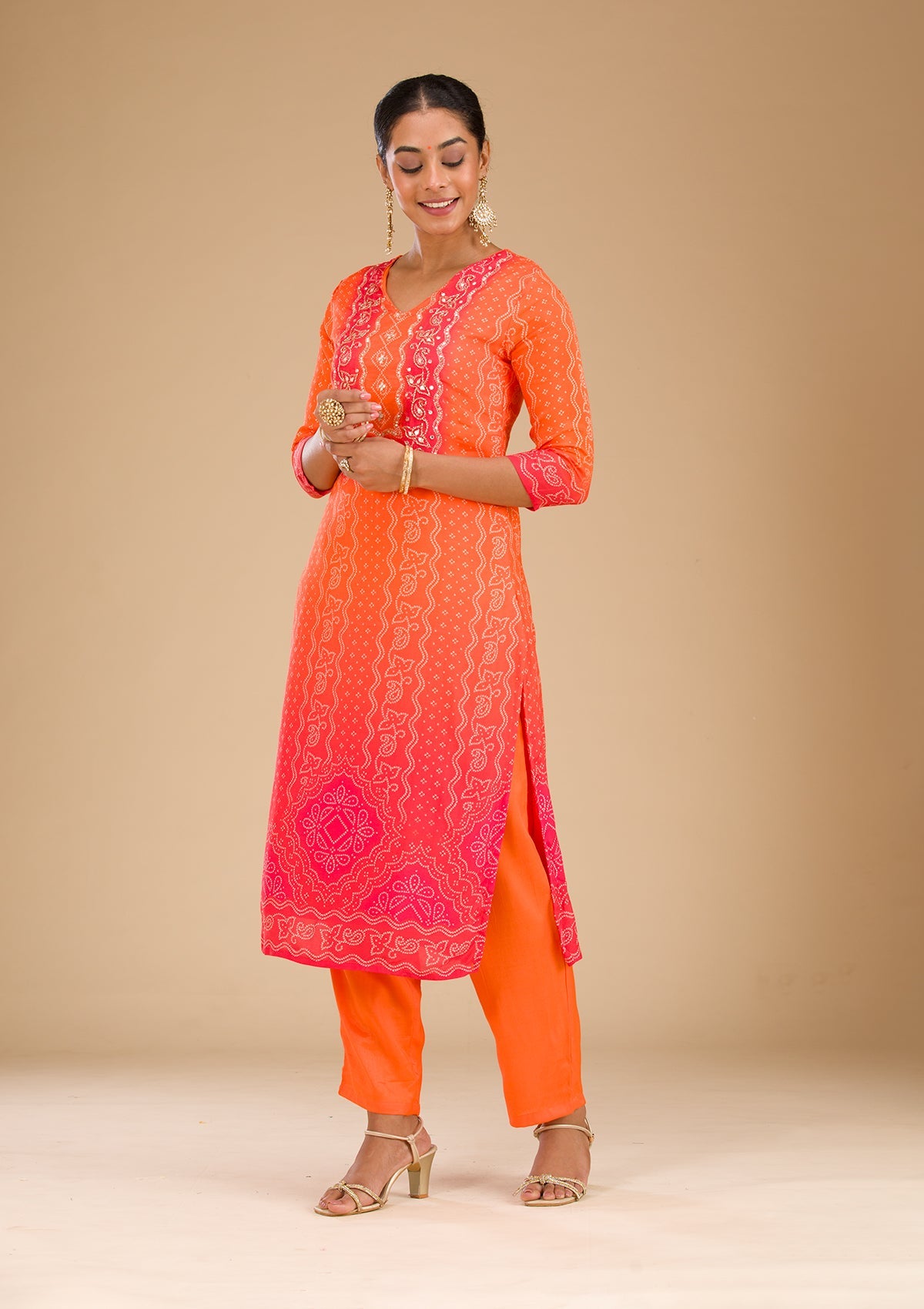 Orange Zariwork Semi Crepe Readymade Salwar Suit