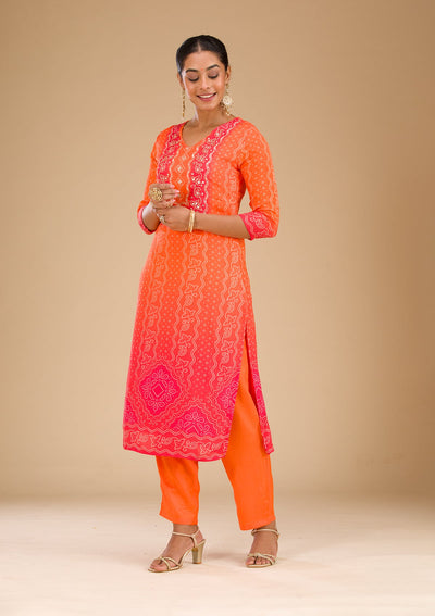 Orange Zariwork Semi Crepe Readymade Salwar Suit