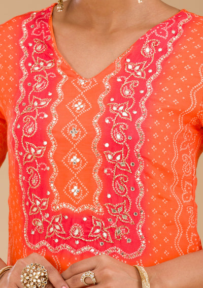 Orange Zariwork Semi Crepe Readymade Salwar Suit