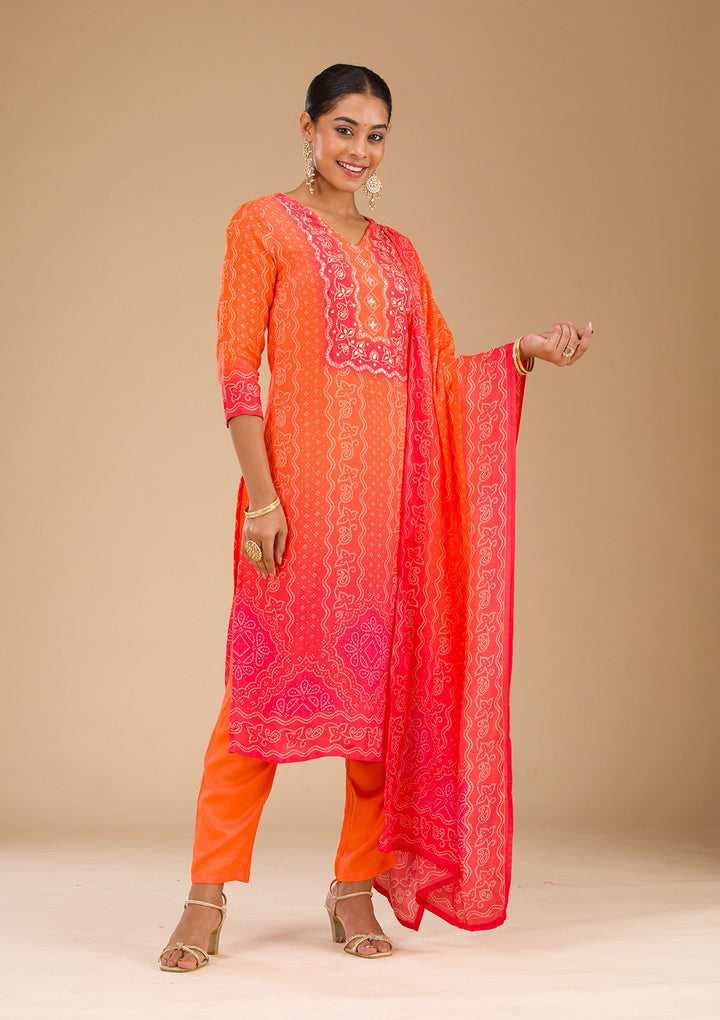 Orange Zariwork Semi Crepe Readymade Salwar Suit