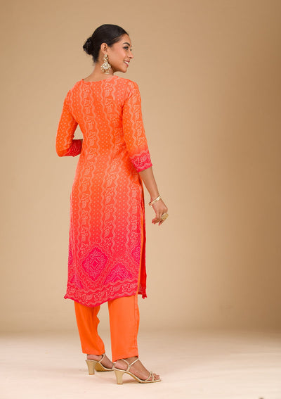 Orange Zariwork Semi Crepe Readymade Salwar Suit