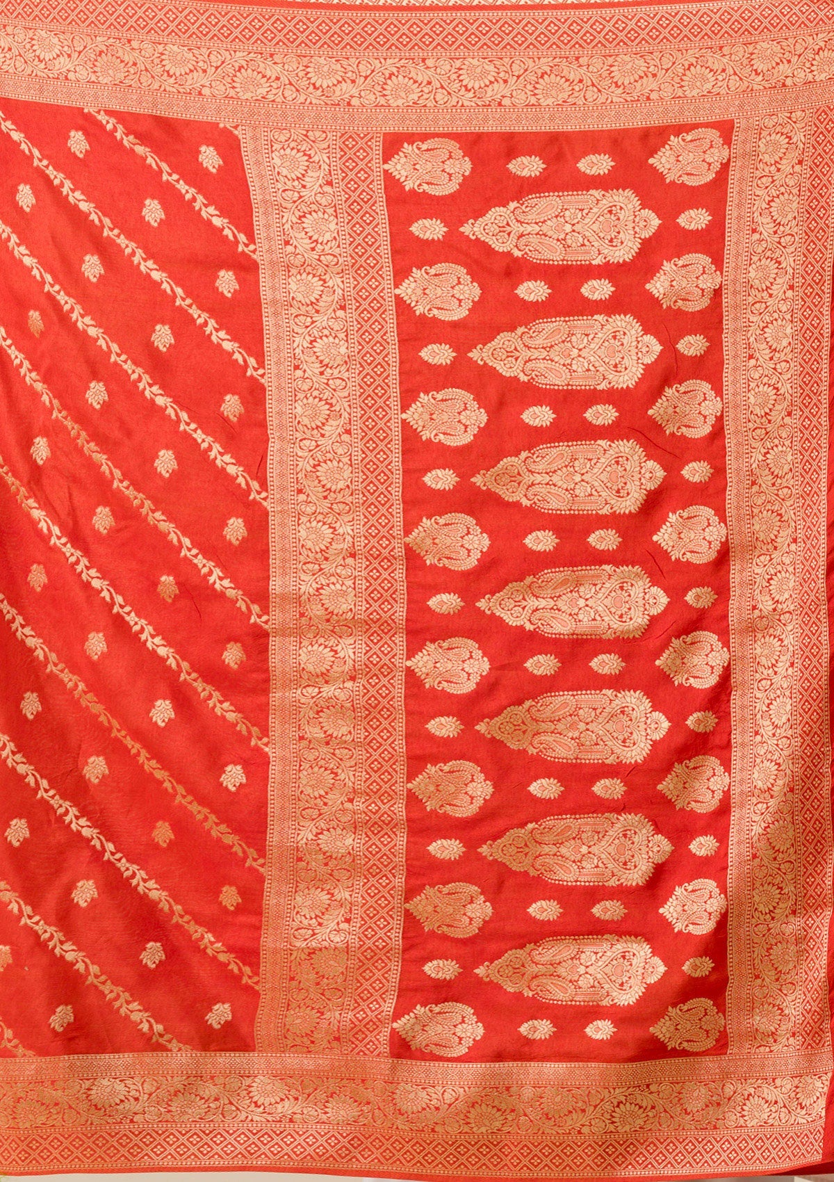 Orange Zariwork Semi Crepe Saree-Koskii