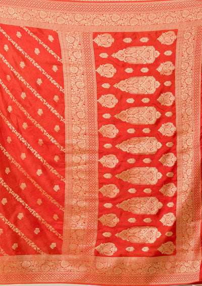 Orange Zariwork Semi Crepe Saree-Koskii