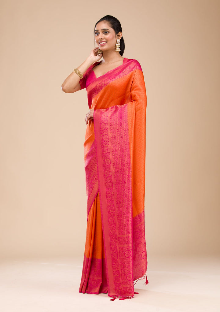 Orange Zariwork Soft Silk Saree