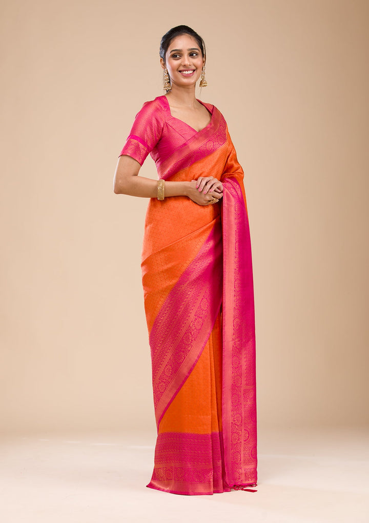 Orange Zariwork Soft Silk Saree