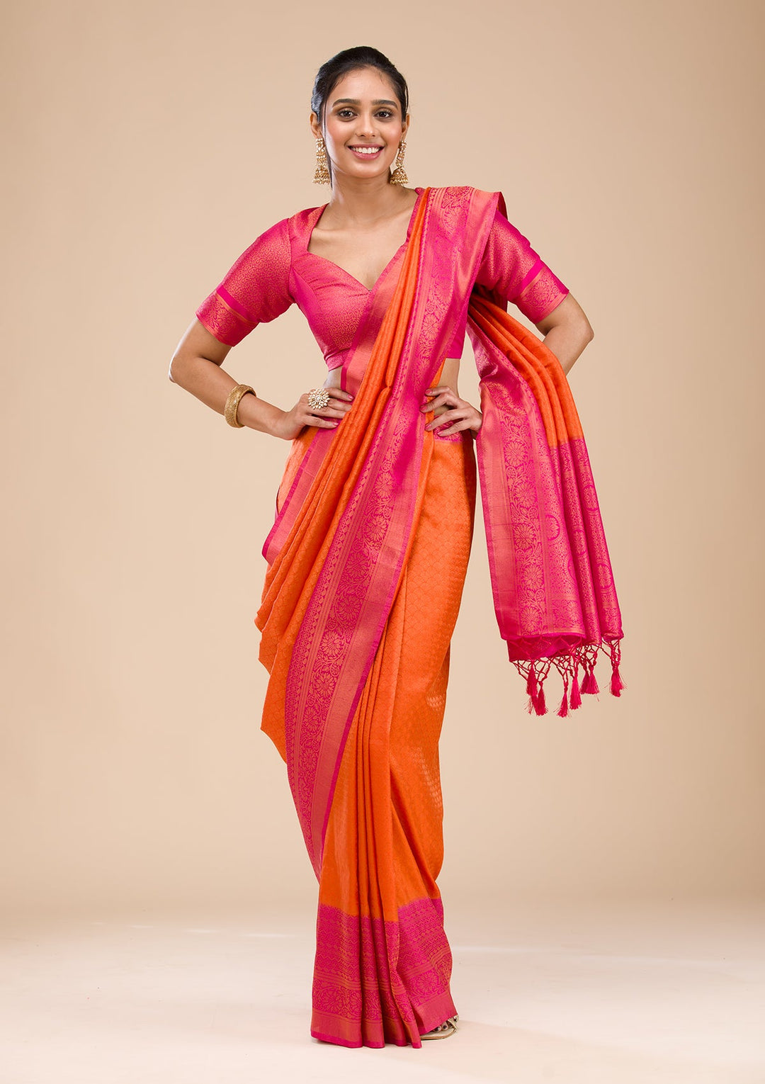Orange Zariwork Soft Silk Saree