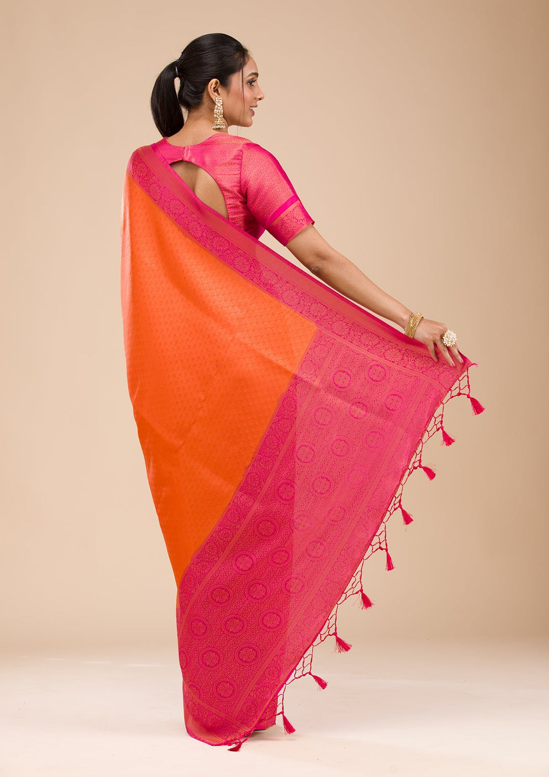 Orange Zariwork Soft Silk Saree