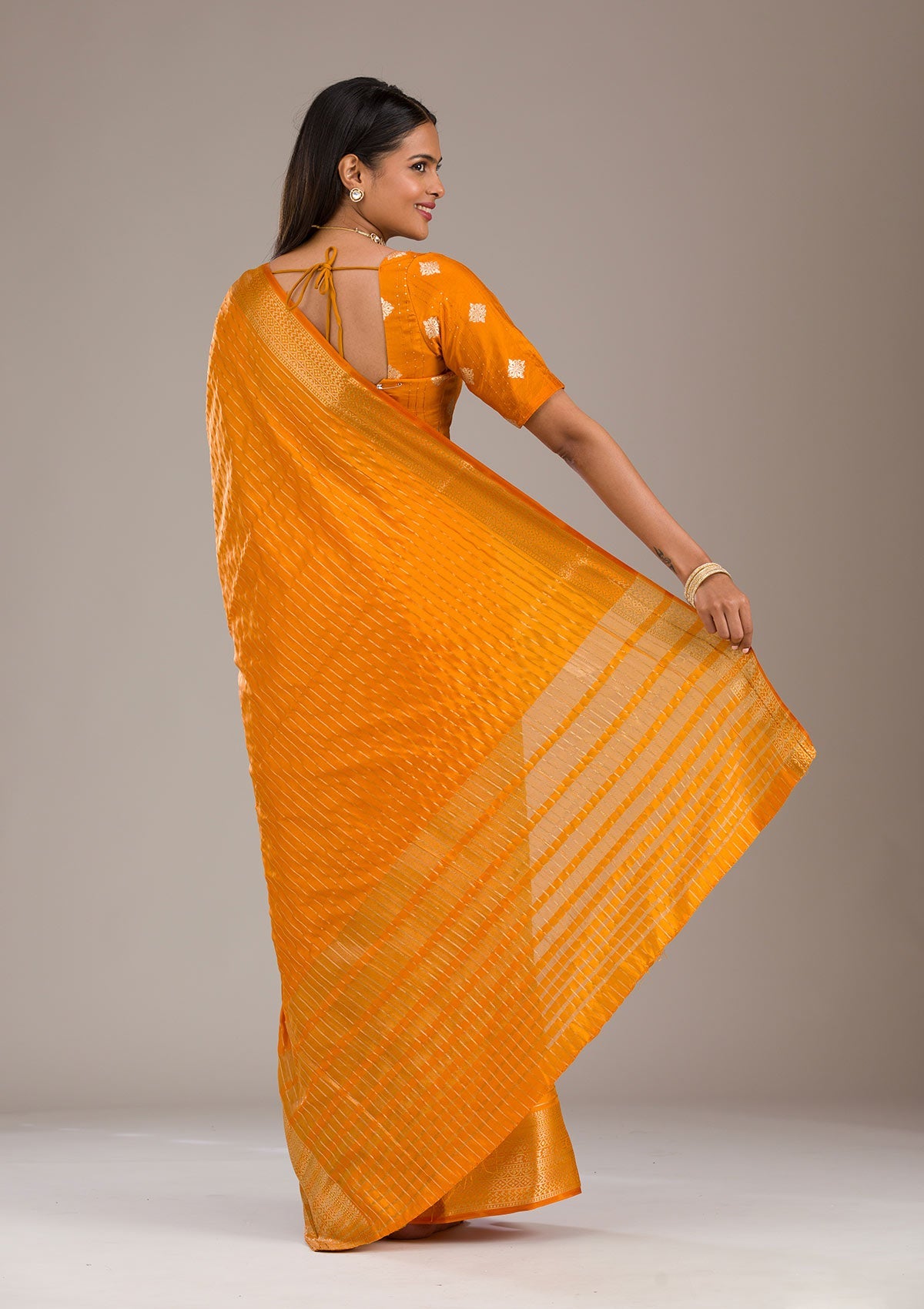 Orange Zariwork Soft Silk Saree-Koskii