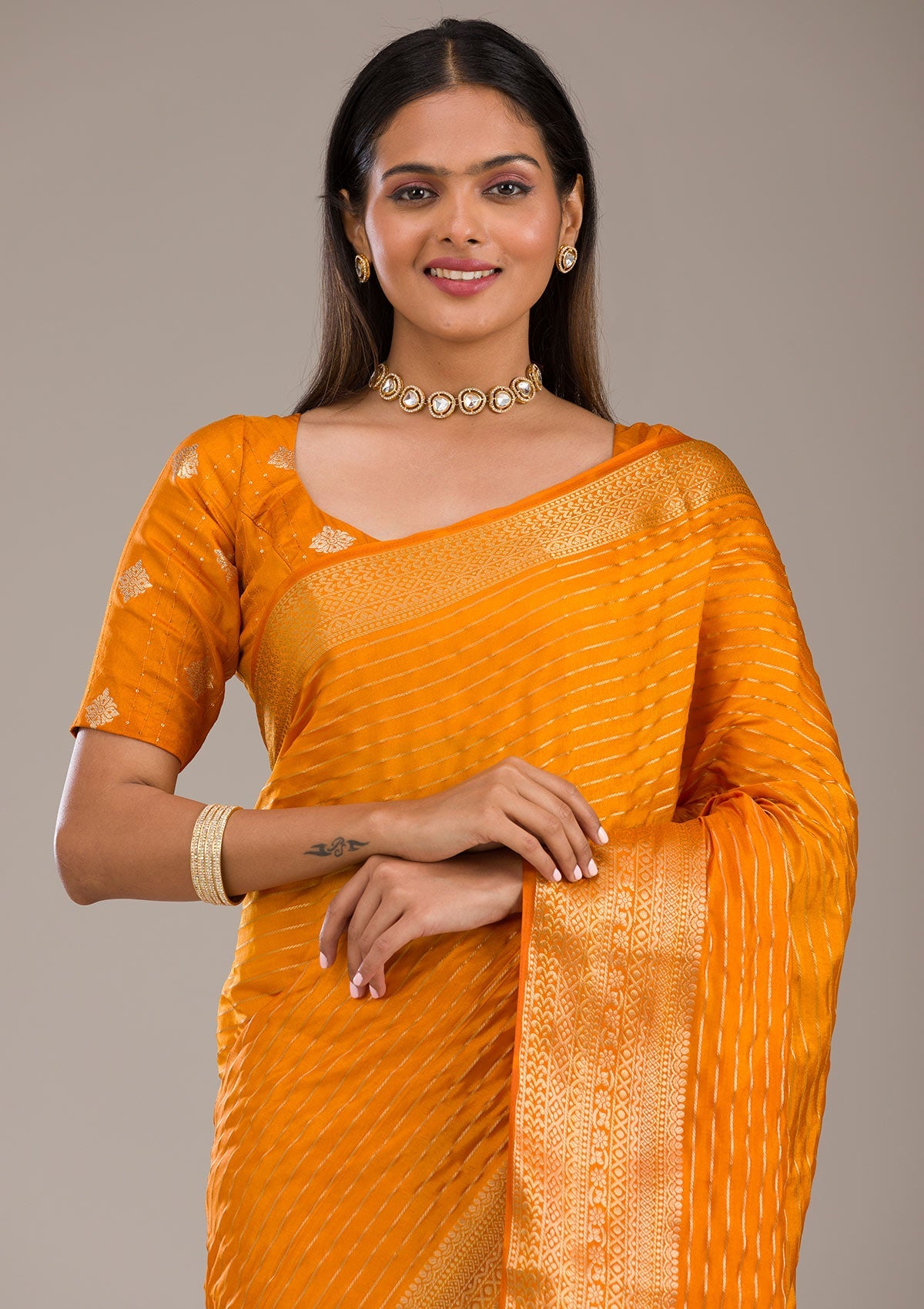 Orange Zariwork Soft Silk Saree-Koskii