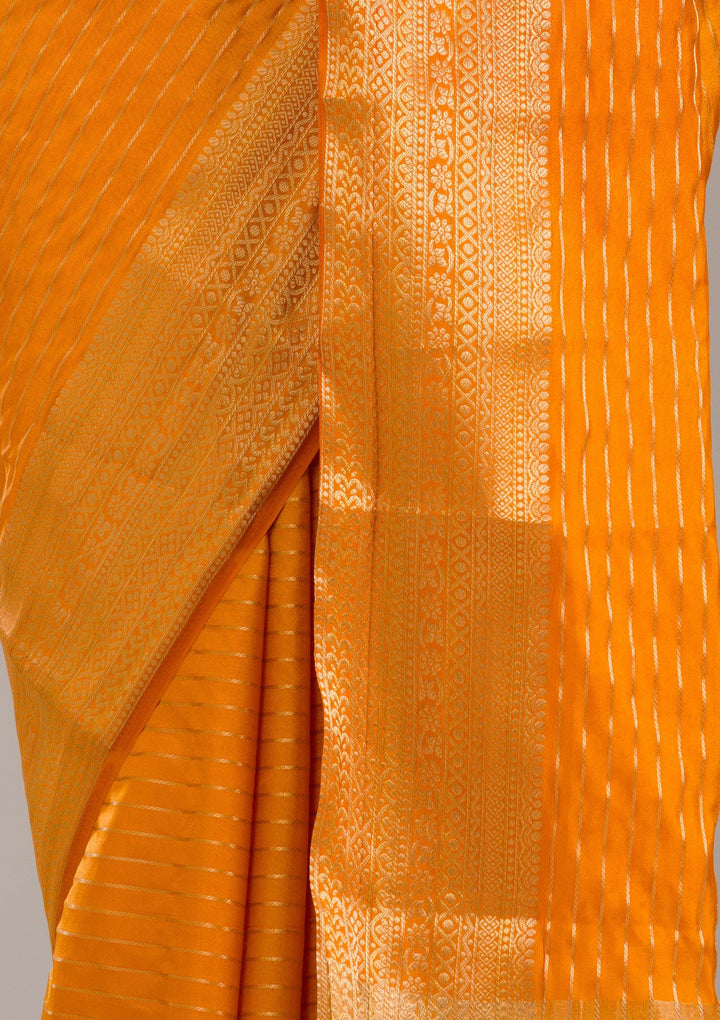 Orange Zariwork Soft Silk Saree-Koskii