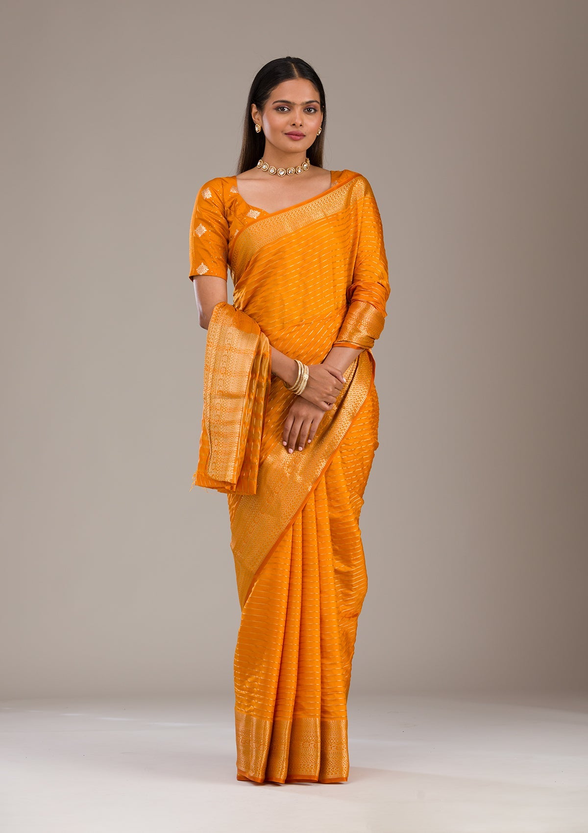 Orange Zariwork Soft Silk Saree-Koskii