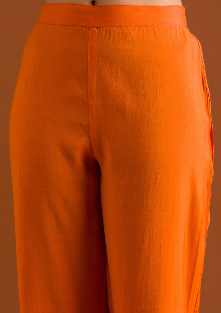 Orange Zariwork Tissue Readymade Salwar Suit-Koskii