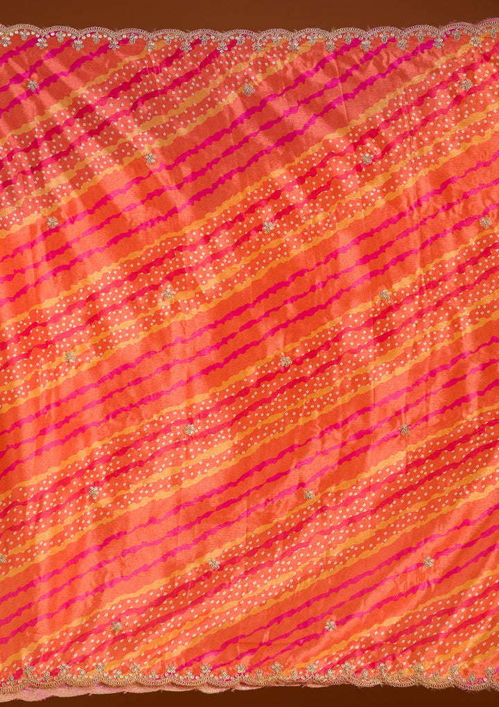 Orange Zariwork Tissue Readymade Salwar Suit-Koskii