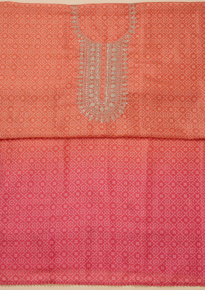 Orange Zariwork Tissue Unstitched Salwar Suit-Koskii