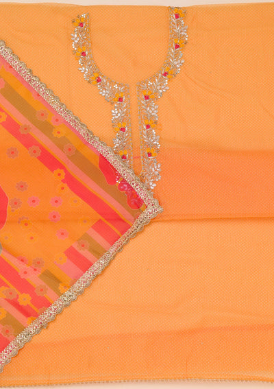 Orange Zariwork Tissue Unstitched Salwar Suit-Koskii