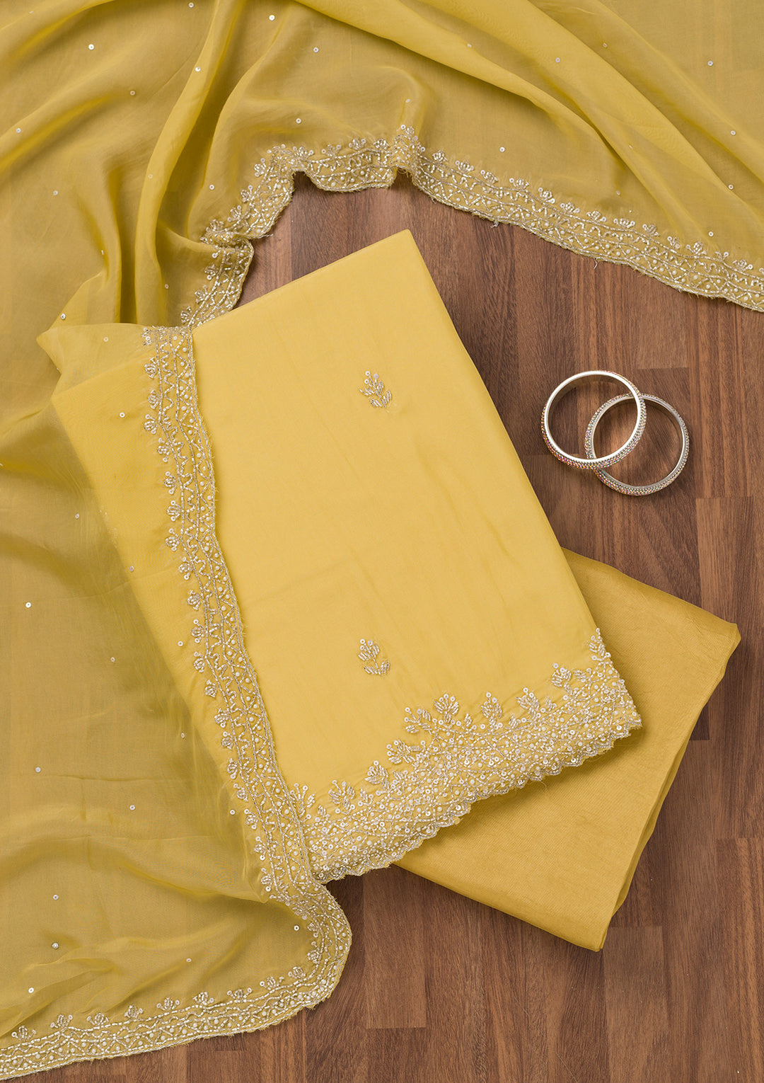 Parrot Green Stonework Tissue Unstitched Salwar Suit