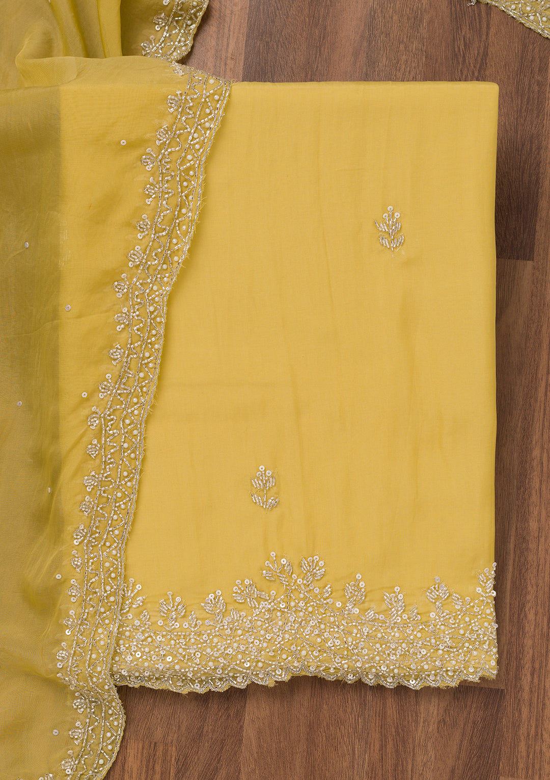 Parrot Green Stonework Tissue Unstitched Salwar Suit