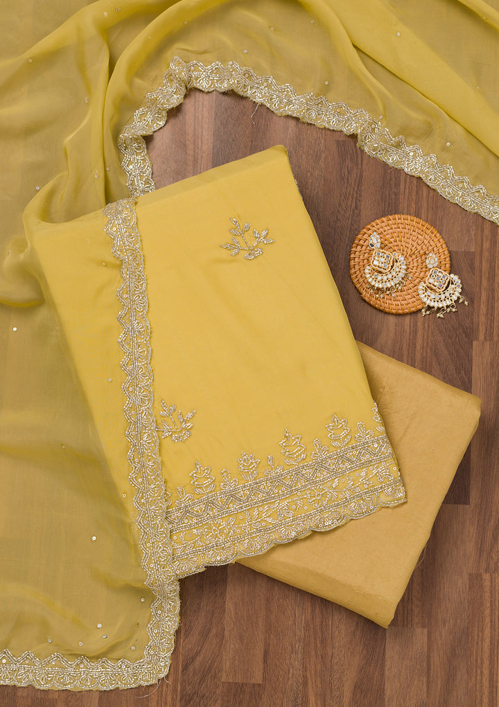 Parrot Green Stonework Tissue Unstitched Salwar Suit