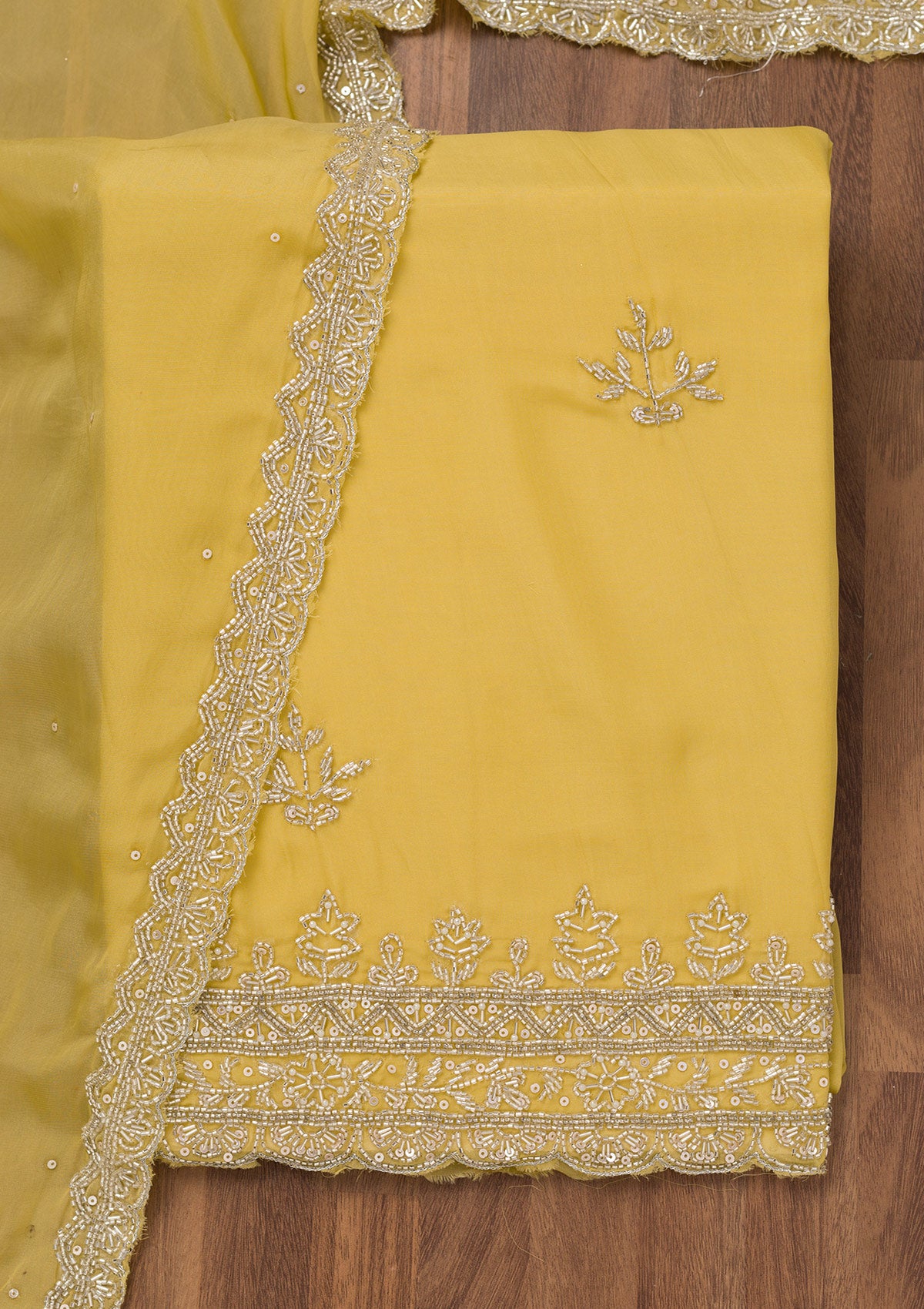Parrot Green Stonework Tissue Unstitched Salwar Suit