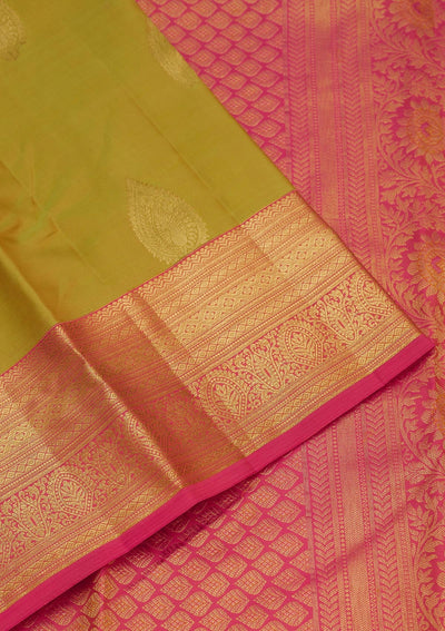 Parrot Green Zariwork Pure Silk Saree-Koskii