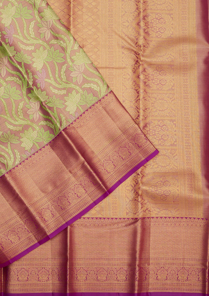 Parrot Green Zariwork Pure Silk Saree-Koskii