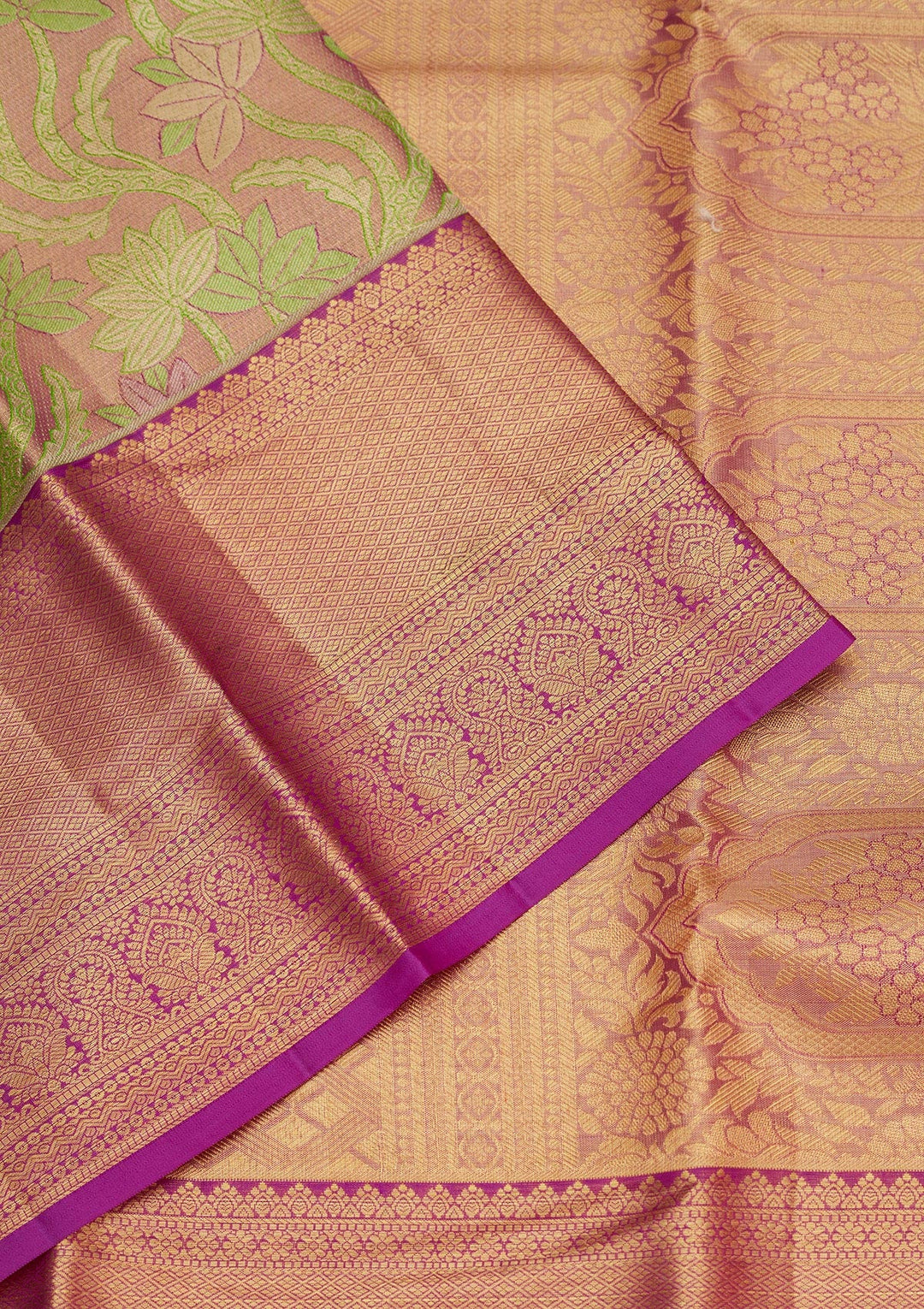 Parrot Green Zariwork Pure Silk Saree-Koskii