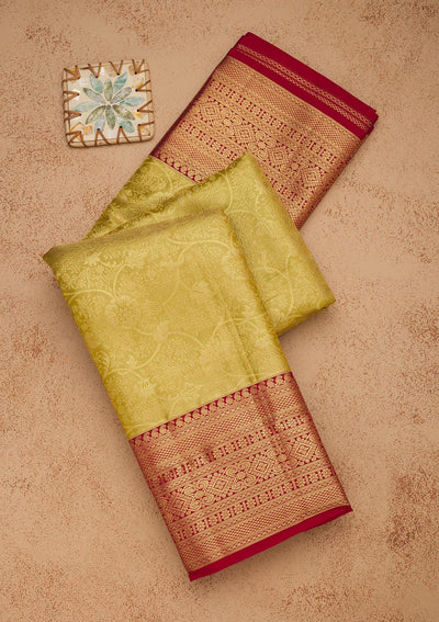 Parrot Green Zariwork Pure Silk Saree-Koskii