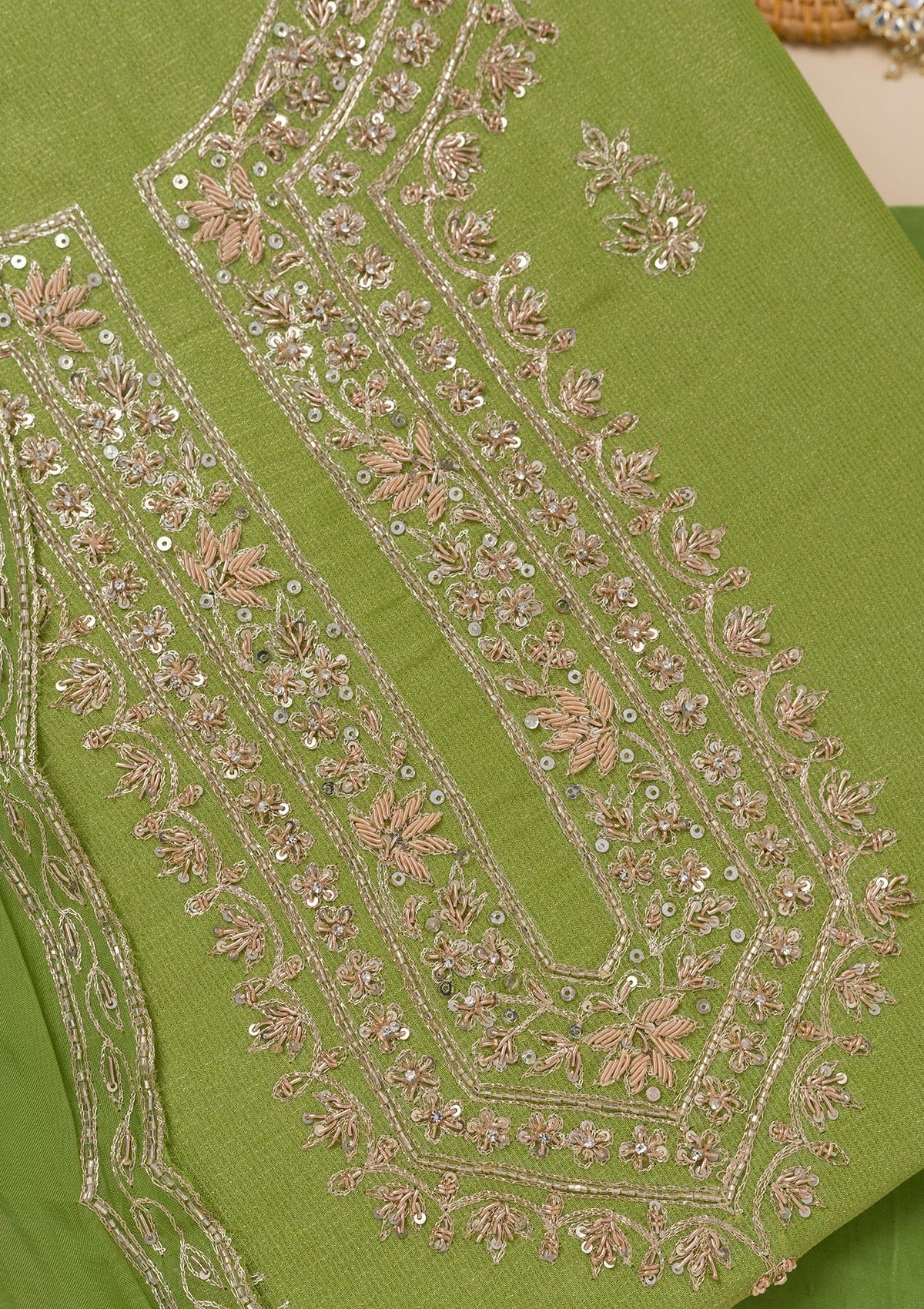 Parrot Green Cutdana Tissue Unstitched Salwar Suit-Koskii