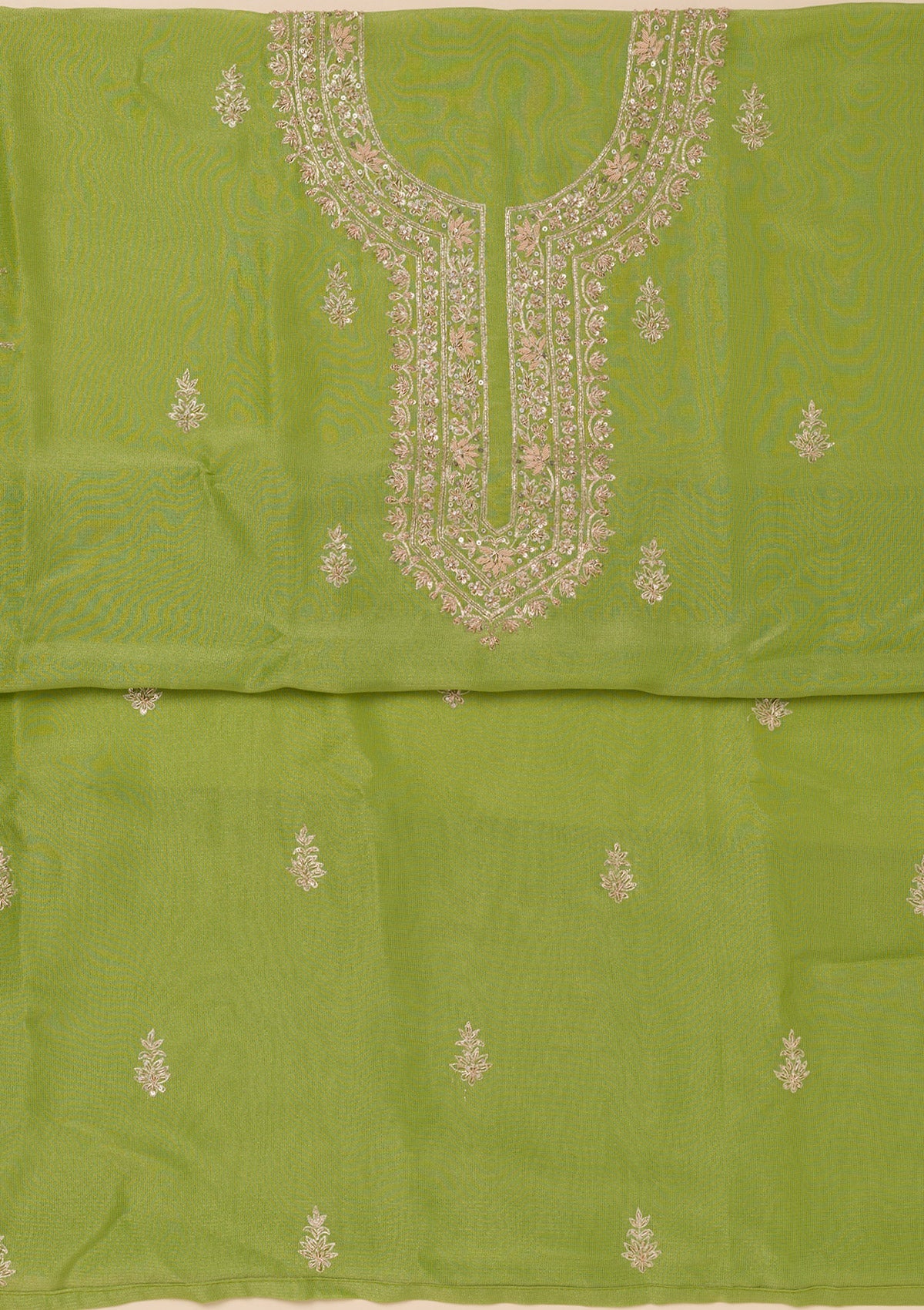 Parrot Green Cutdana Tissue Unstitched Salwar Suit-Koskii