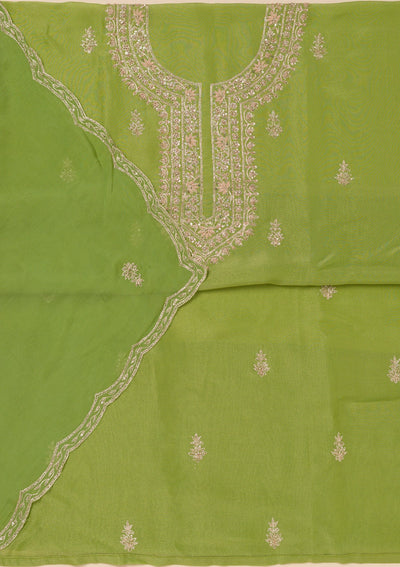 Parrot Green Cutdana Tissue Unstitched Salwar Suit-Koskii