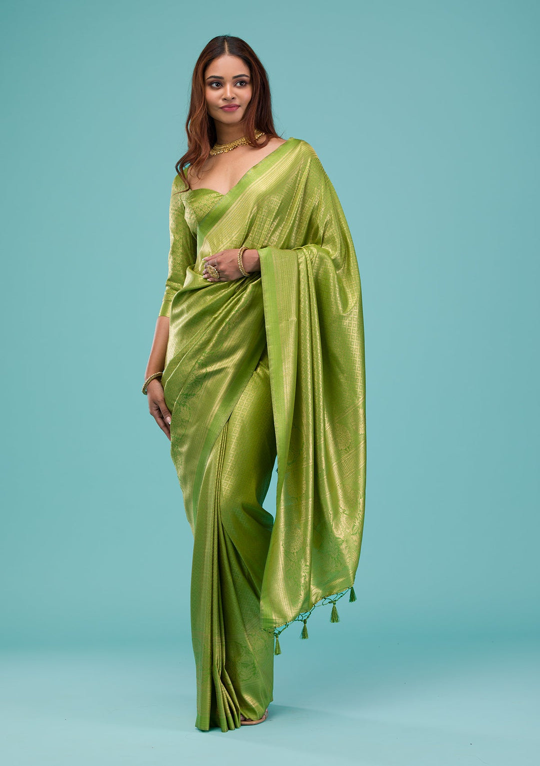 Parrot Green Plain Soft Silk Saree-Koskii