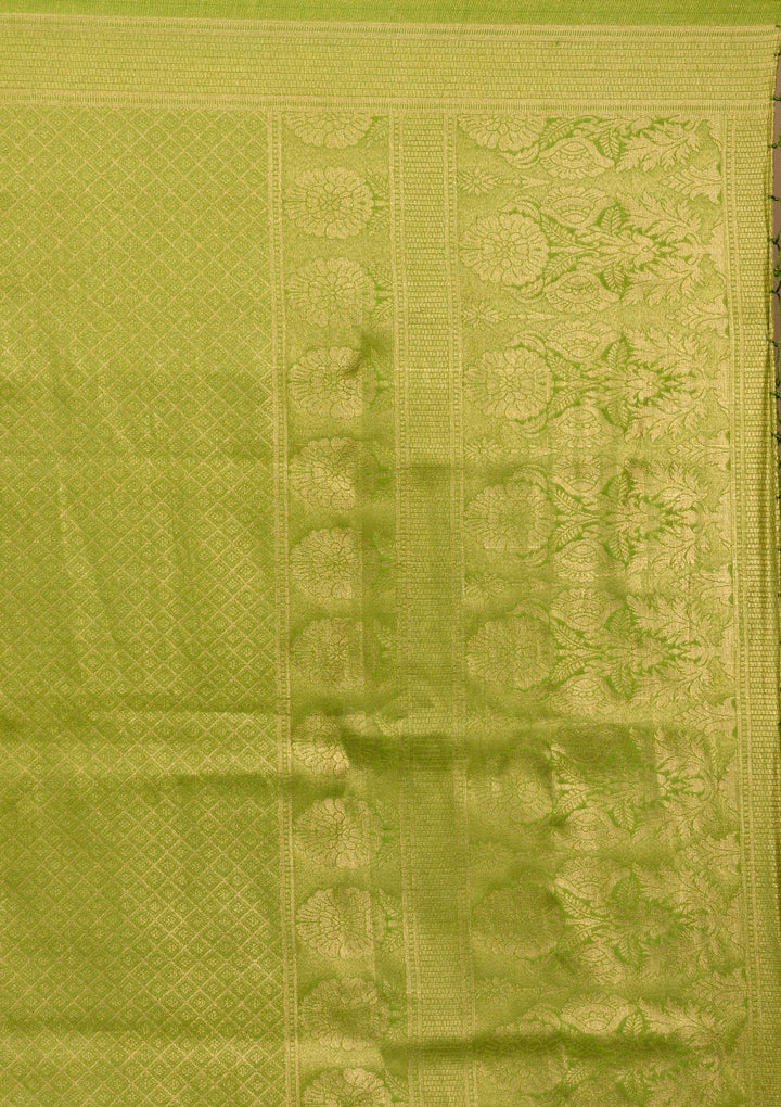 Parrot Green Plain Soft Silk Saree-Koskii