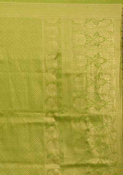 Parrot Green Plain Soft Silk Saree-Koskii