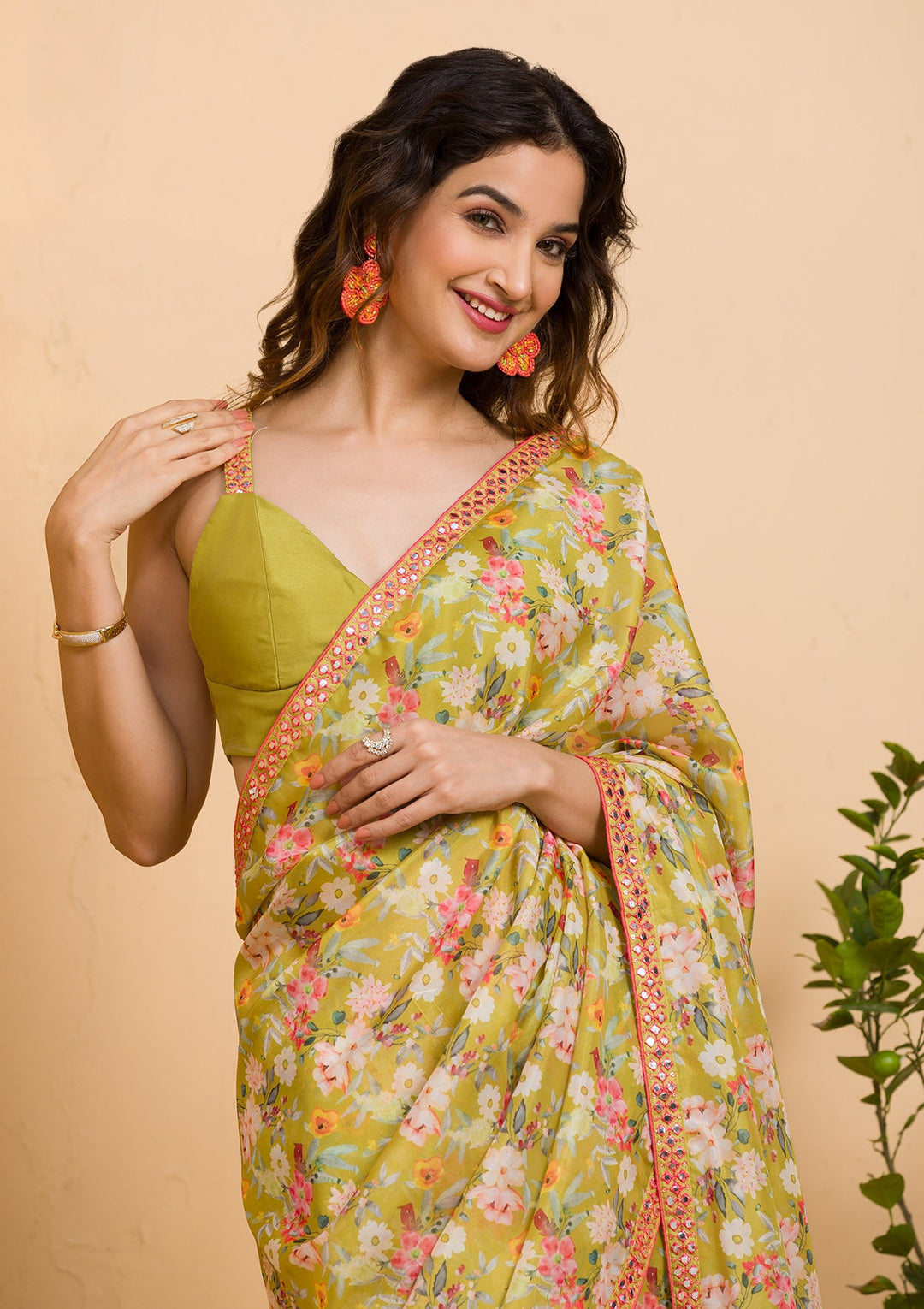 Beige Sequins Net Designer Saree-Koskii