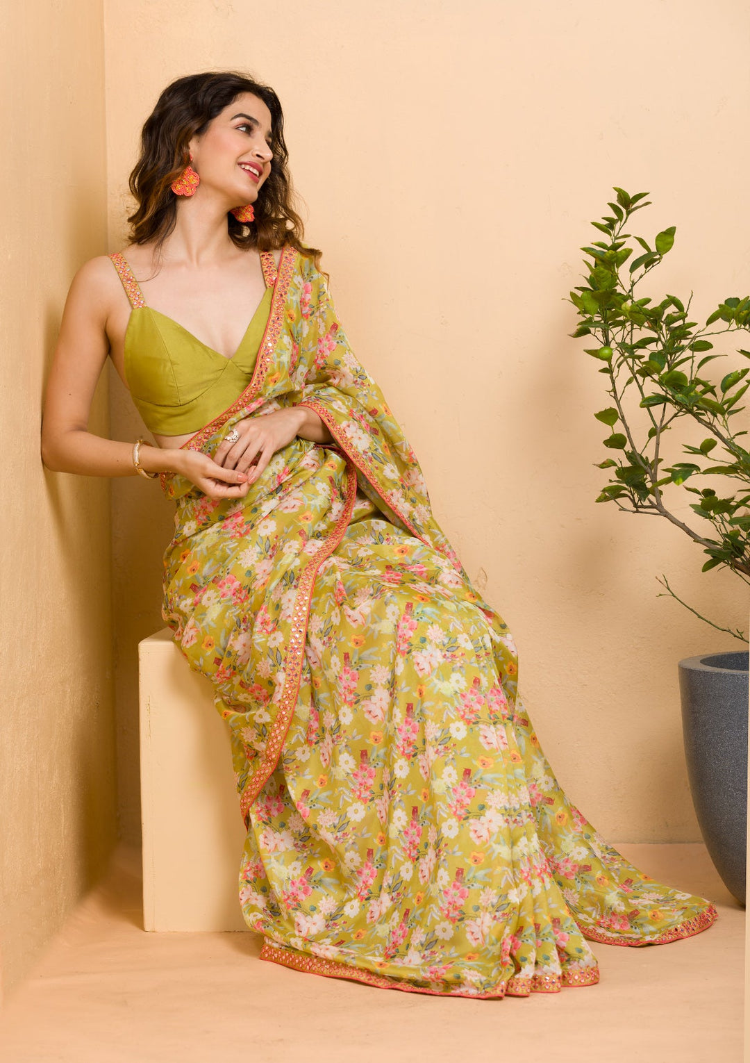 Beige Sequins Net Designer Saree-Koskii