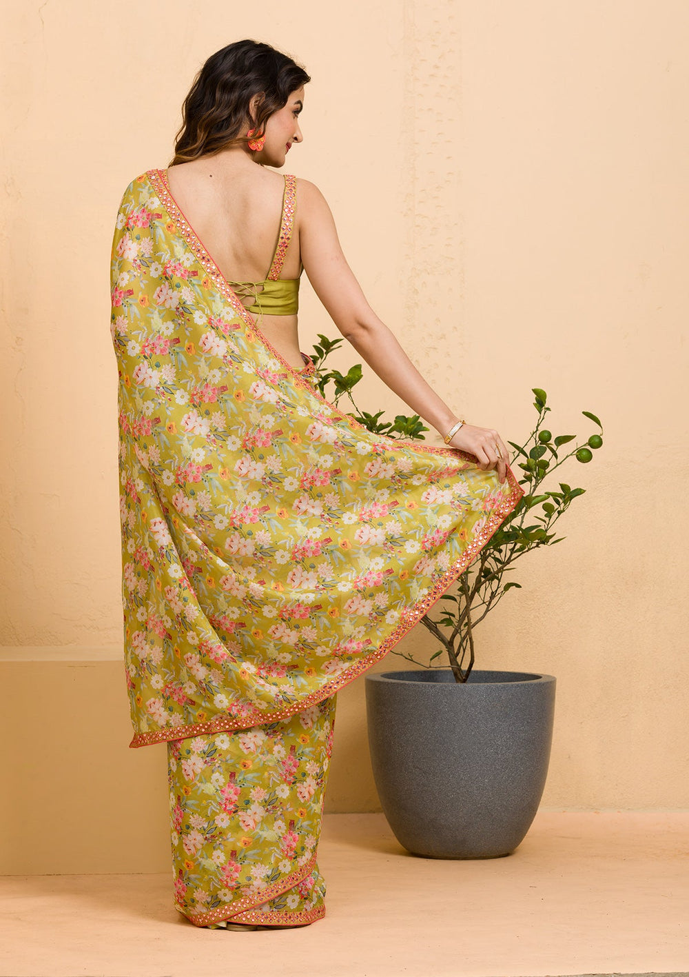 Black Swarovski Semi Crepe Designer Saree-Koskii