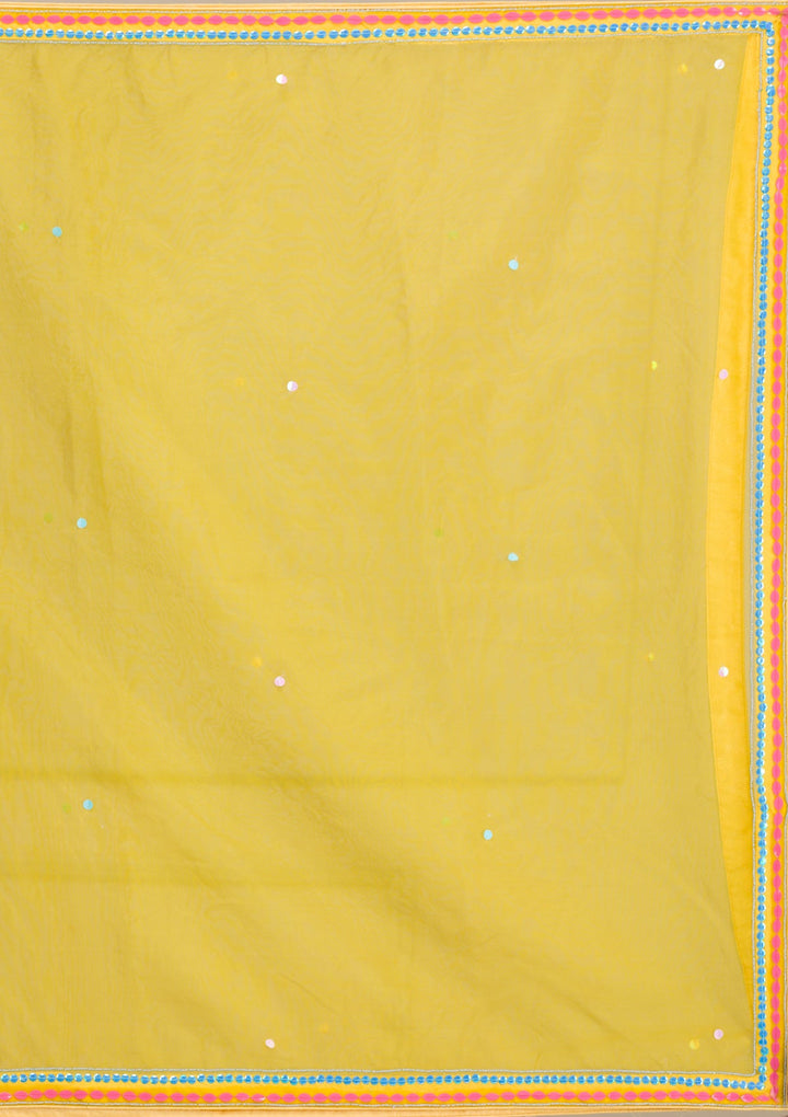 Parrot Green Sequins Raw Silk Readymade Lehenga-Koskii