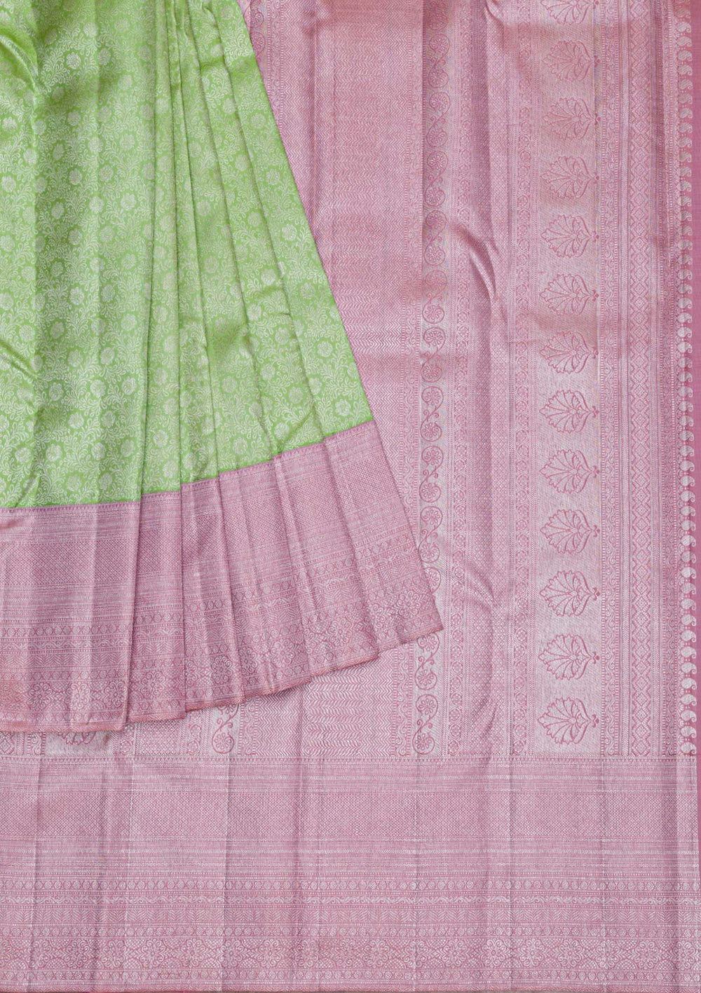 Parrot Green Silver Zariwork Pure Silk Saree-Koskii