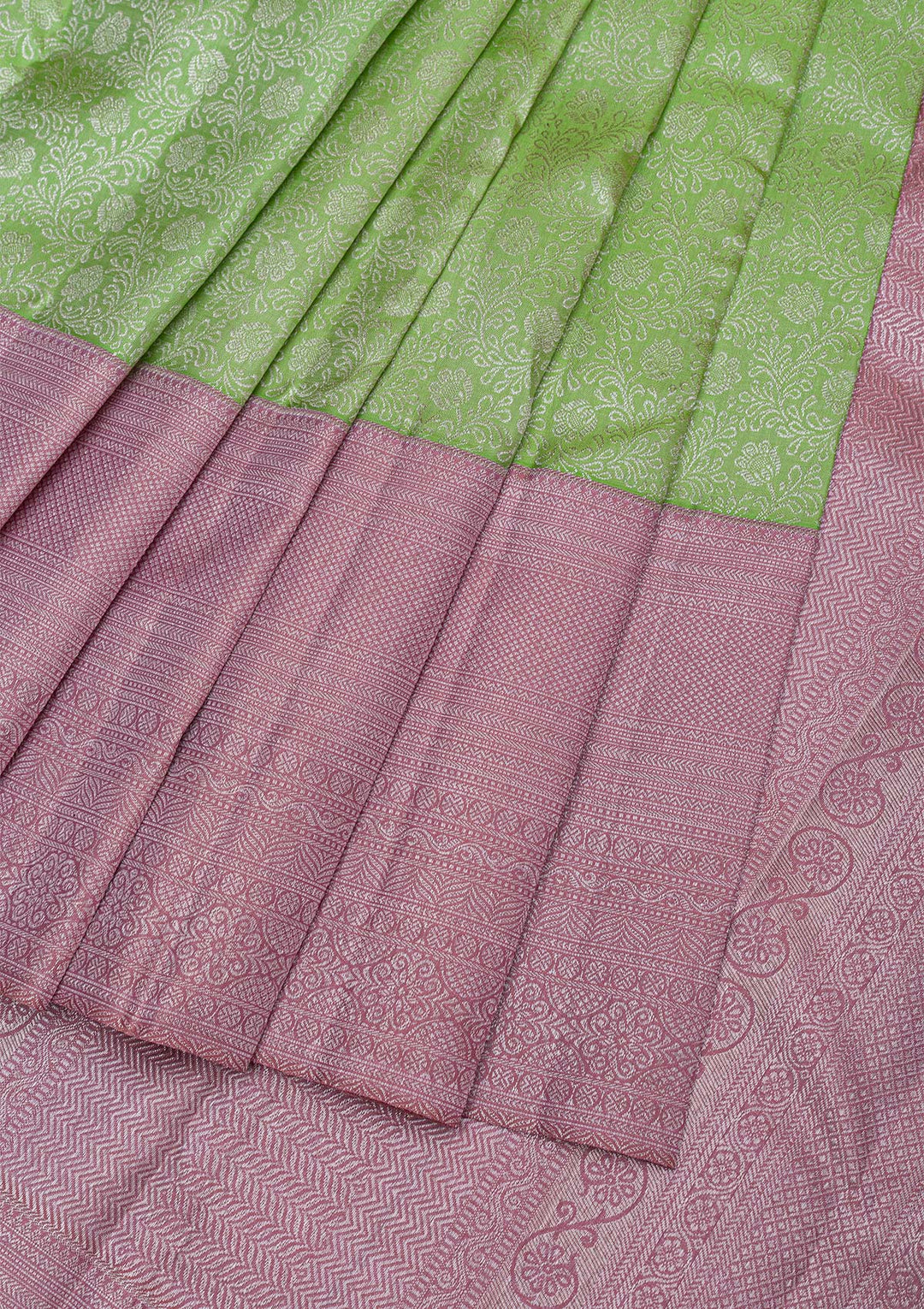 Parrot Green Silver Zariwork Pure Silk Saree-Koskii