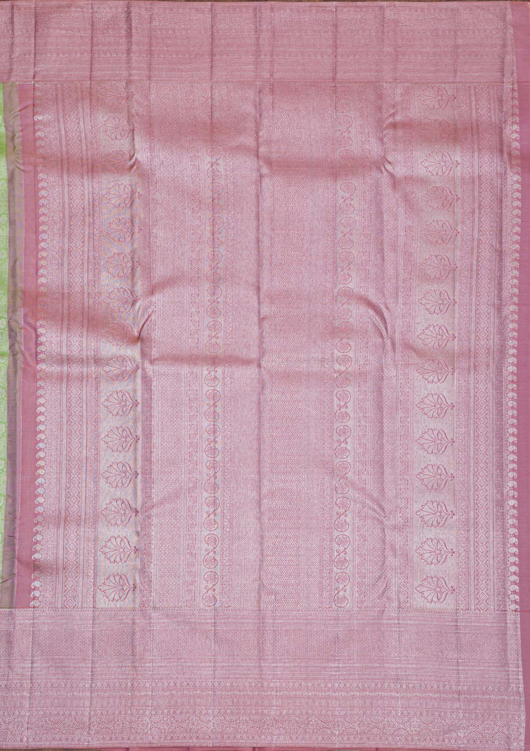 Parrot Green Silver Zariwork Pure Silk Saree-Koskii