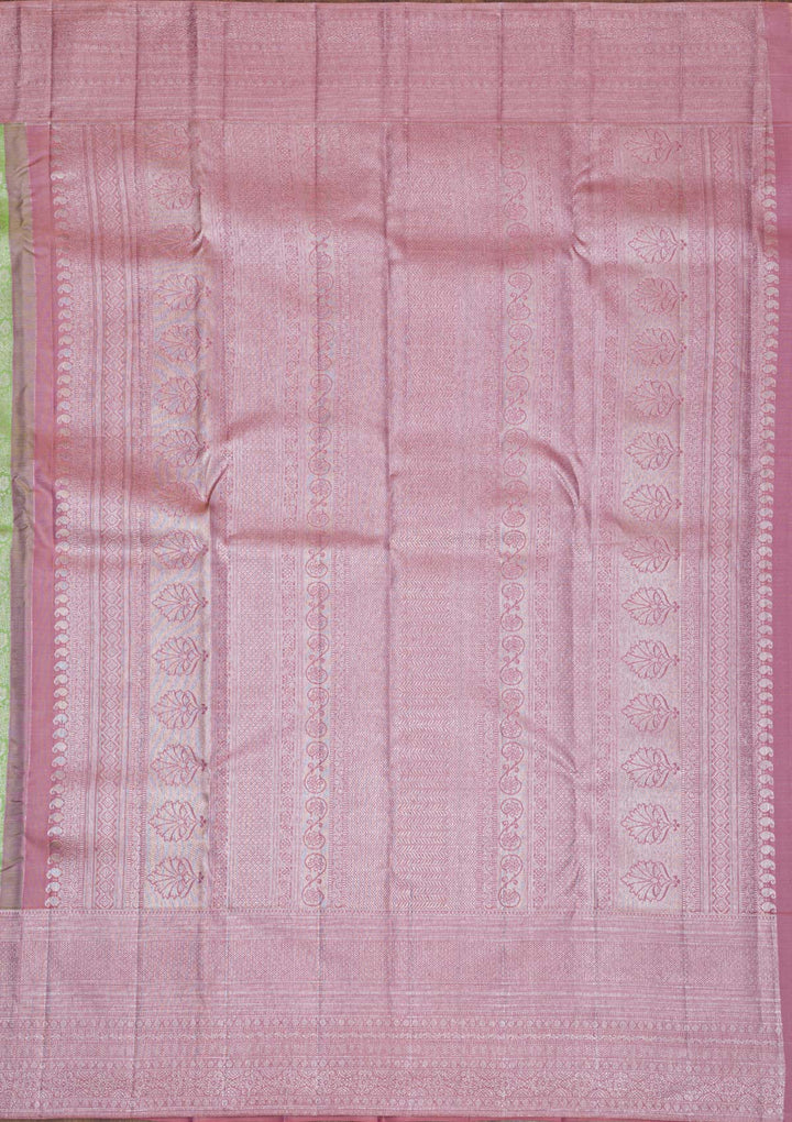 Parrot Green Silver Zariwork Pure Silk Saree-Koskii