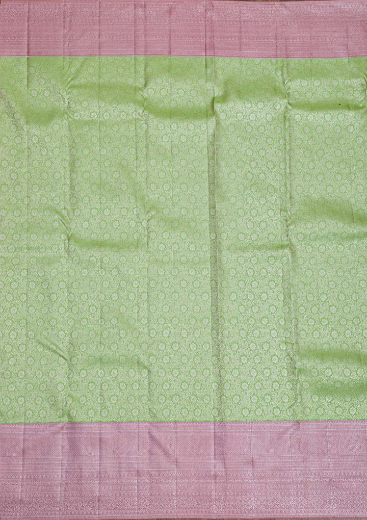 Parrot Green Silver Zariwork Pure Silk Saree-Koskii